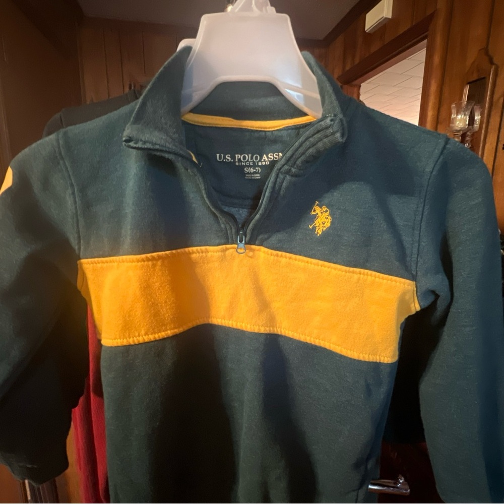 U.S. Polo Assn. Kids' Green and Yellow Quarter-Zip Sweater